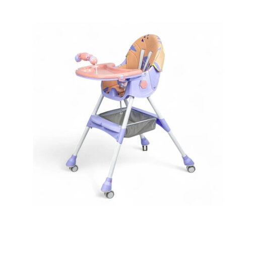 Colorful Baby Feeding High Chair – With Play Tray, Storage Basket & Safety Wheels