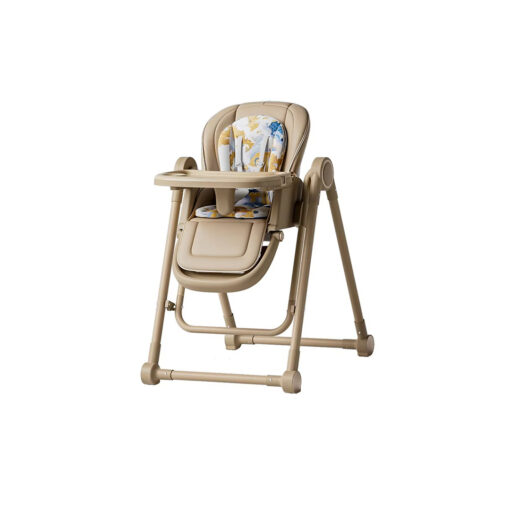 Elegant Beige Baby High Chair – Foldable, Adjustable & Floral Cushioned Seat