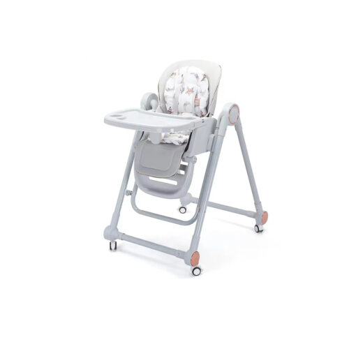 Elegant Beige Baby High Chair – Foldable, Adjustable & Floral Cushioned Seat - Image 2